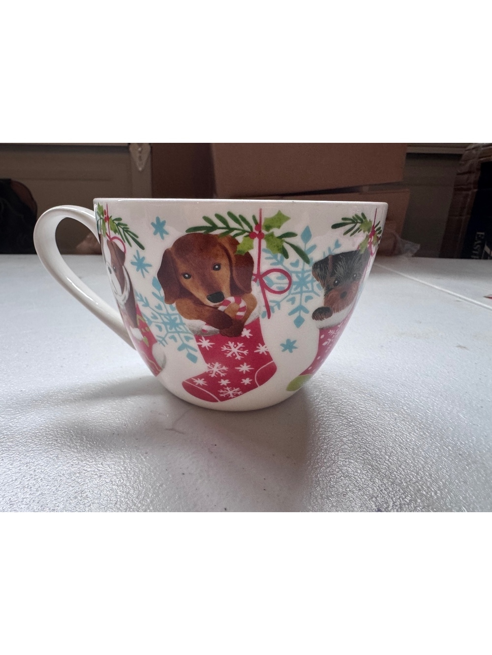 Portobello by Design Warm Wishes Christmas Dog Mug Bone China 20 oz Stockings